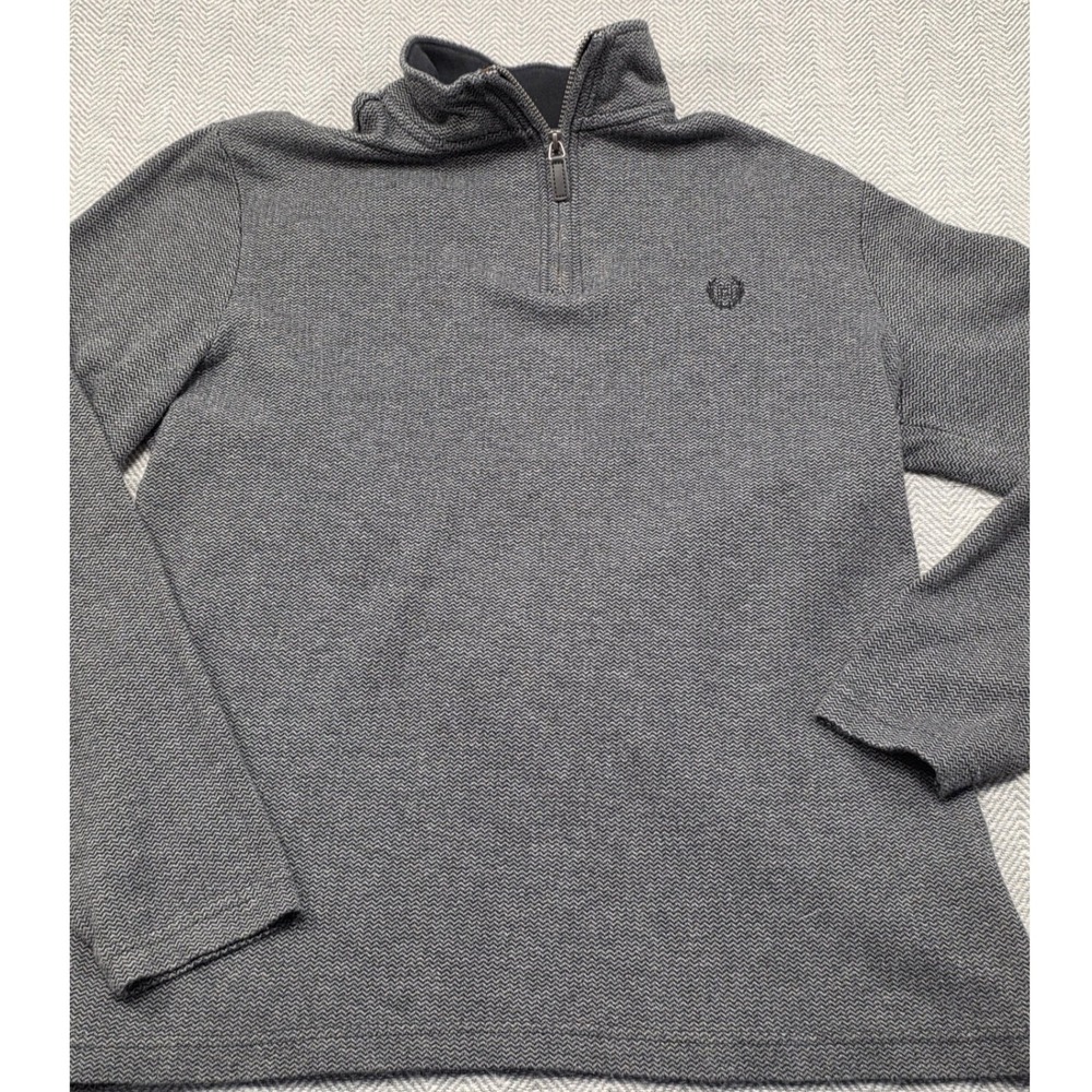 Chaps Mens Gray Herringbone Quarter Zip Pullover‎ Sweater Size Large Logo Knit
